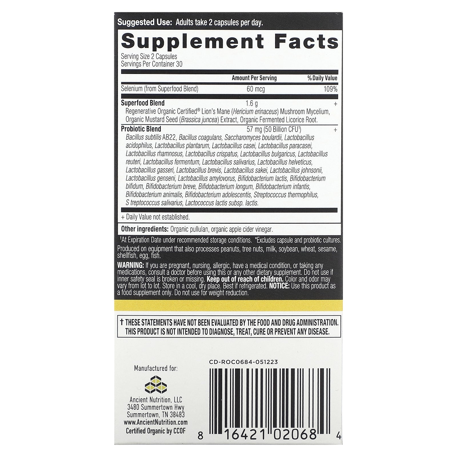 Foto 2 | Suplemento De Probióticos Para La Recuperación Intestinal De Ancient Nutrition 25 B Cfu - Venta Internacional.