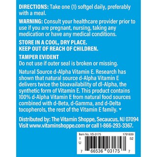 Foto 5 | Suplemento De Vitamina E De The Vitamin Shoppe, 1000 Ui Y 240 Cápsulas Blandas - Venta Internacional.