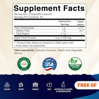 Foto 2 | Suplemento Vitamático De Pectina De Manzana 700 Mg 120 Cápsulas - Venta Internacional.