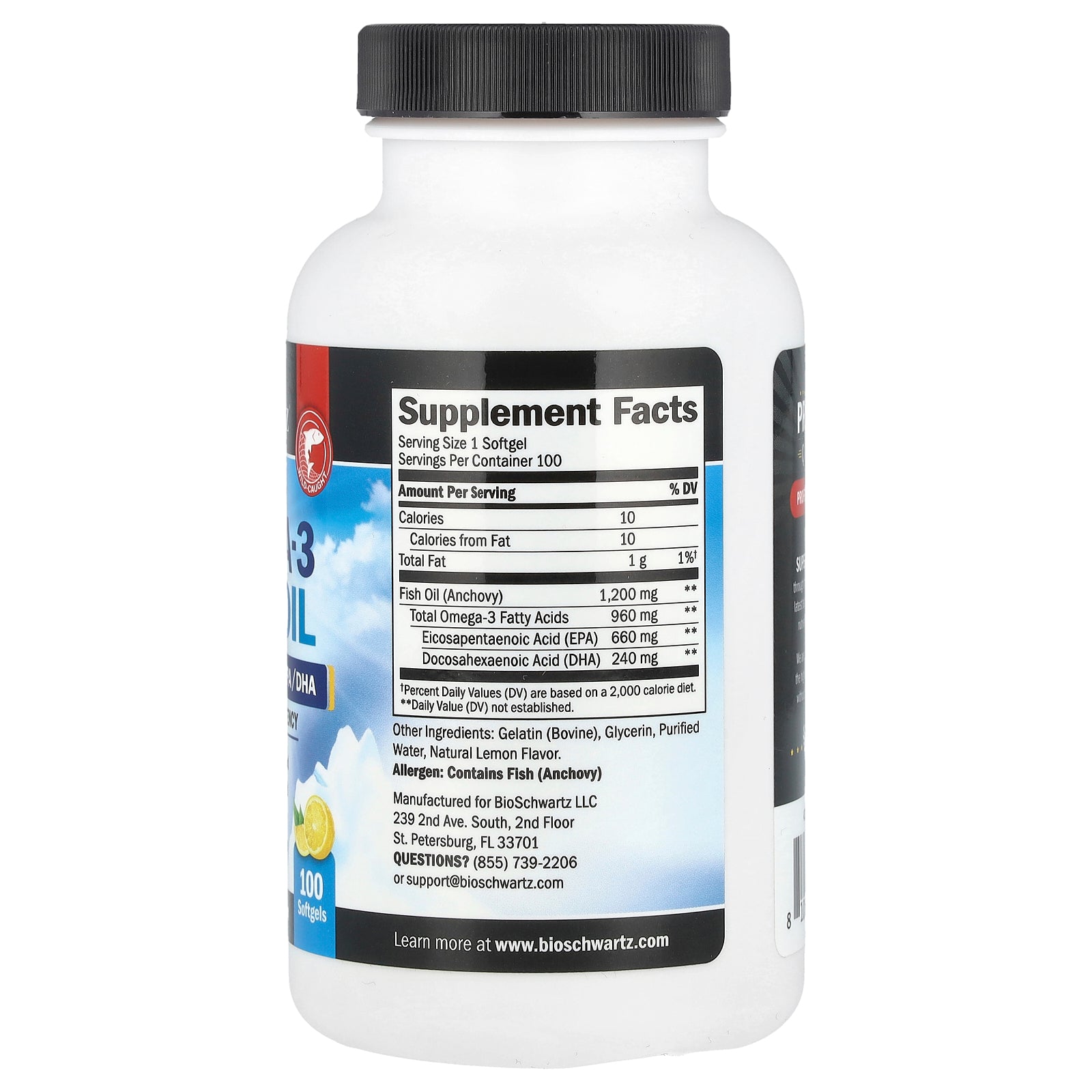 Foto 3 pulgar | Suplemento Bioschwartz De Aceite De Pescado Omega-3 Una Vez Al Día, 1200 Mg, 100 Cápsulas Blandas - Venta Internaciona