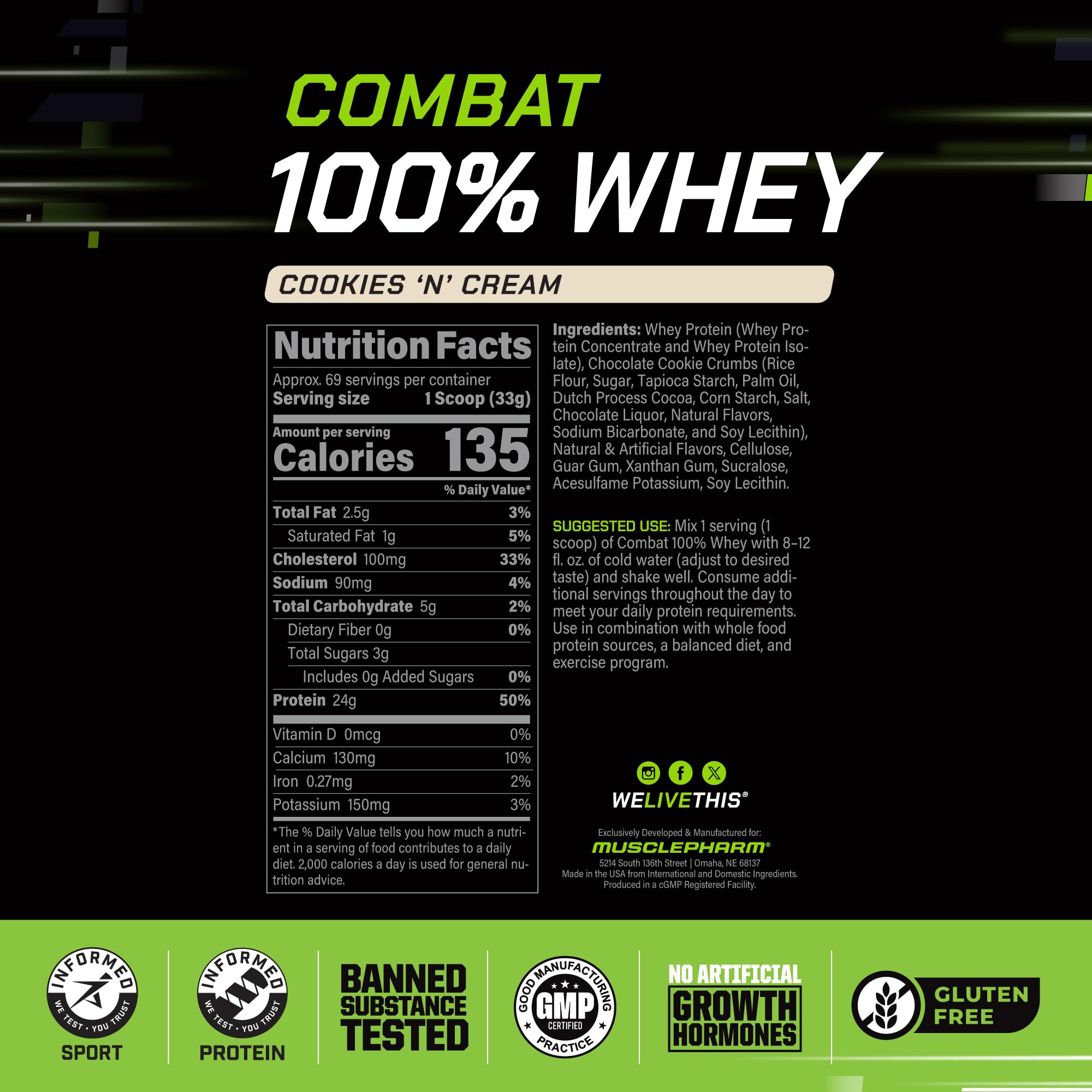 Foto 3 | Proteína de Suero en Polvo Musclepharm Combat 5 Libras - Venta Internacional