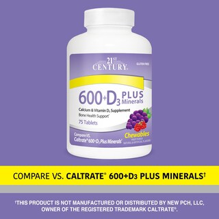 Foto 2 | Suplemento 21st Century Calcium, 600 Mg +d, Masticable, 75 Comprimidos - Venta Internacional.