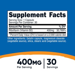 Foto 2 | Suplemento Nutricost De Vitamina B2 (riboflavina) 400 Mg 30 Cápsulas - Venta Internacional.