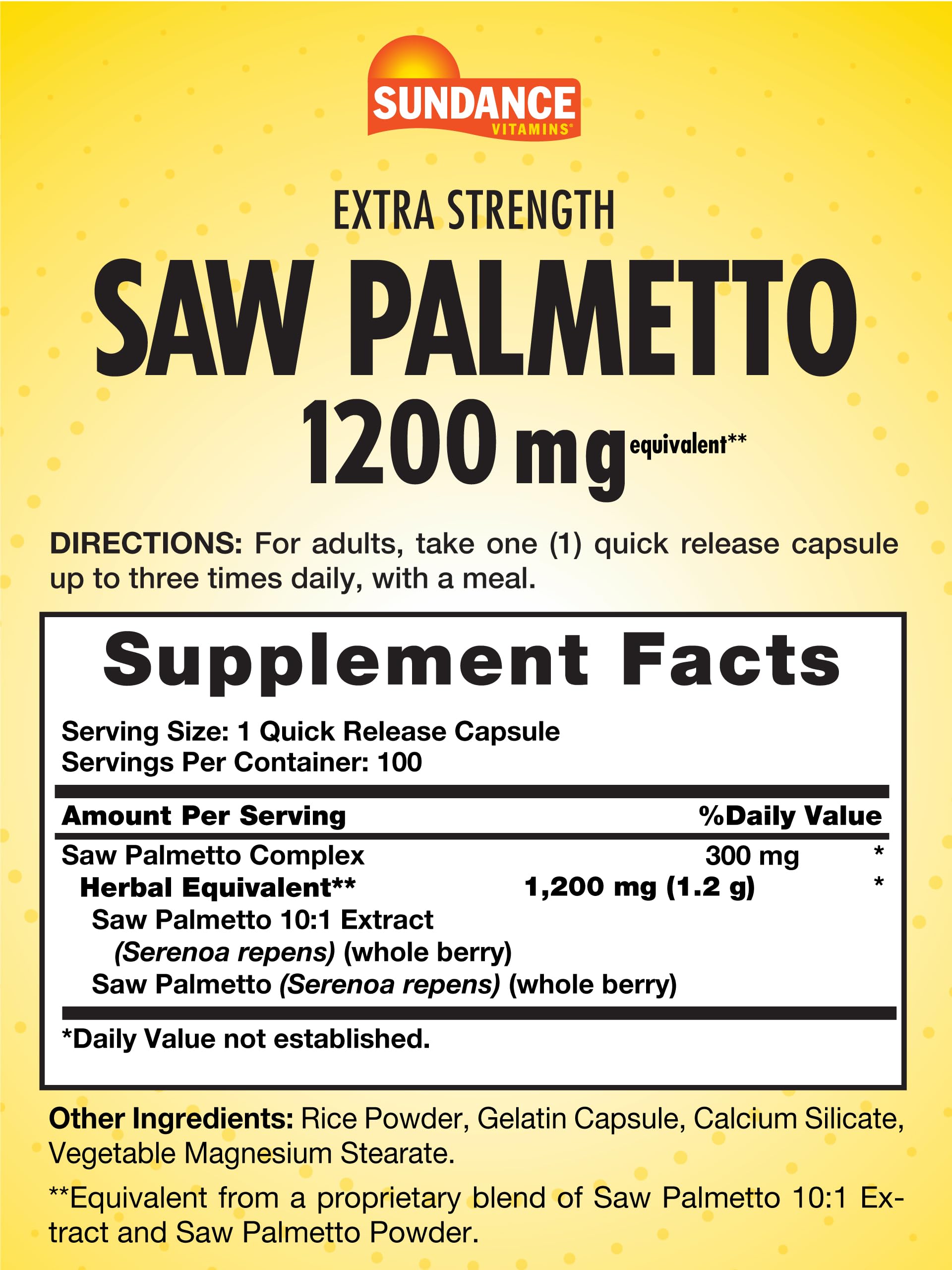 Foto 3 pulgar | Suplemento Sundance Saw Palmetto 1200 Mg Para Hombres 100 Cápsulas - Venta Internacional.