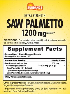 Foto 2 | Suplemento Sundance Saw Palmetto 1200 Mg Para Hombres 100 Cápsulas - Venta Internacional.