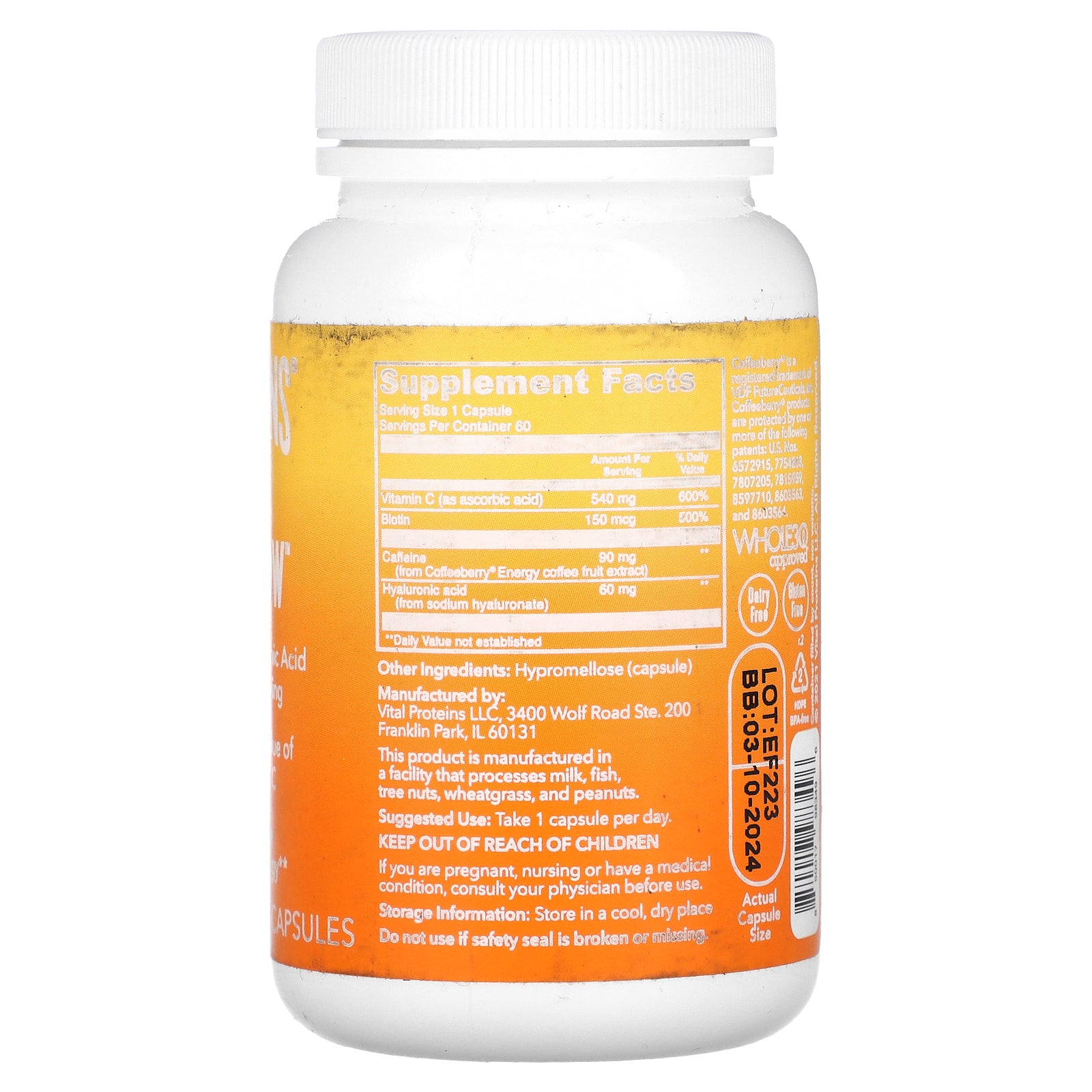 Foto 3 pulgar | Suplemento Vital Proteins Morning Get Up & Glow 60 Cápsulas - Venta Internacional.