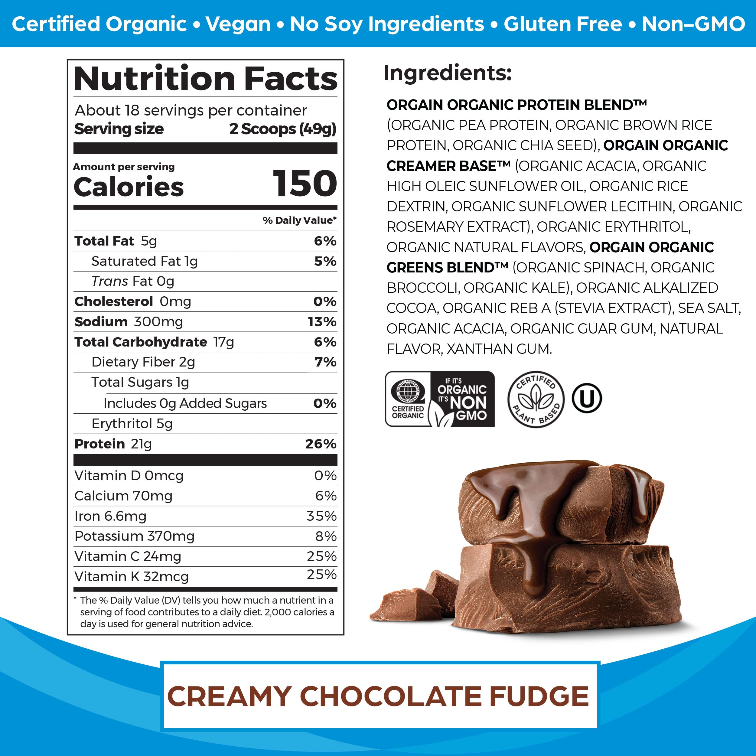 Foto 3 pulgar | Fudge De Chocolate Cremoso Vegano Orgánico Con Proteína En Polvo Orgain - Venta Internacional.