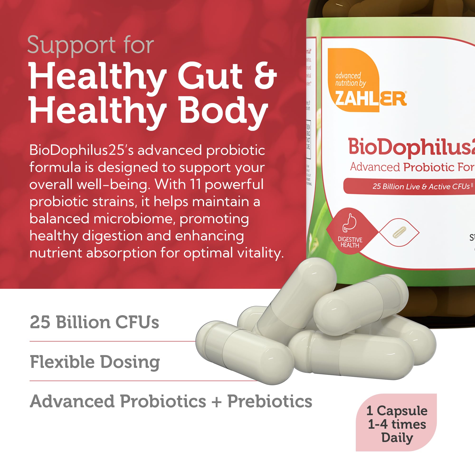 Foto 4 pulgar | Probiótico Zahler Biodophilus25 25 Mil Millones De Ufc + Prebiótico - Venta Internacional.