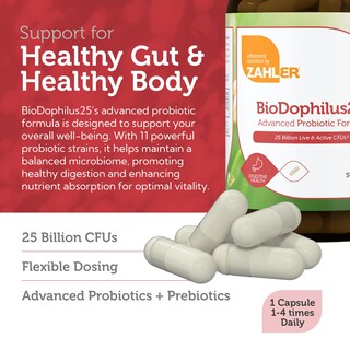 Foto 3 | Probiótico Zahler Biodophilus25 25 Mil Millones De Ufc + Prebiótico - Venta Internacional.