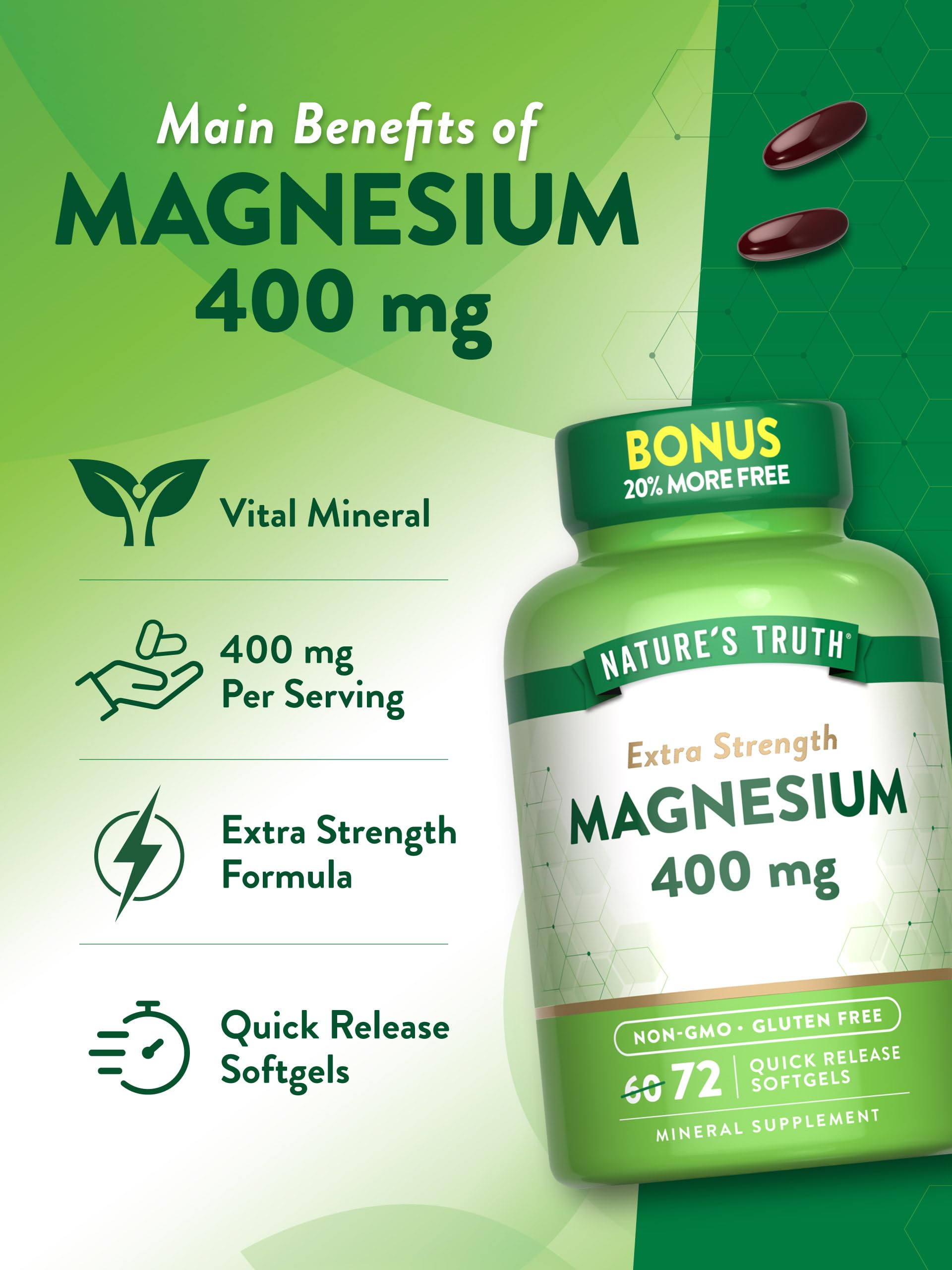 Foto 6 pulgar | Suplemento Nature's Truth Magnesio 400 Mg 72 Cápsulas Blandas - Venta Internacional.