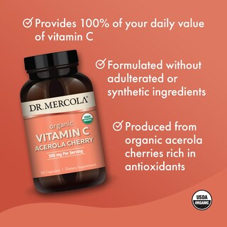 Foto 4 | Suplemento Dr. Mercola Con Vitamina C Orgánica, Acerola Y Cereza, 90 X 500 Mg - Venta Internacional.
