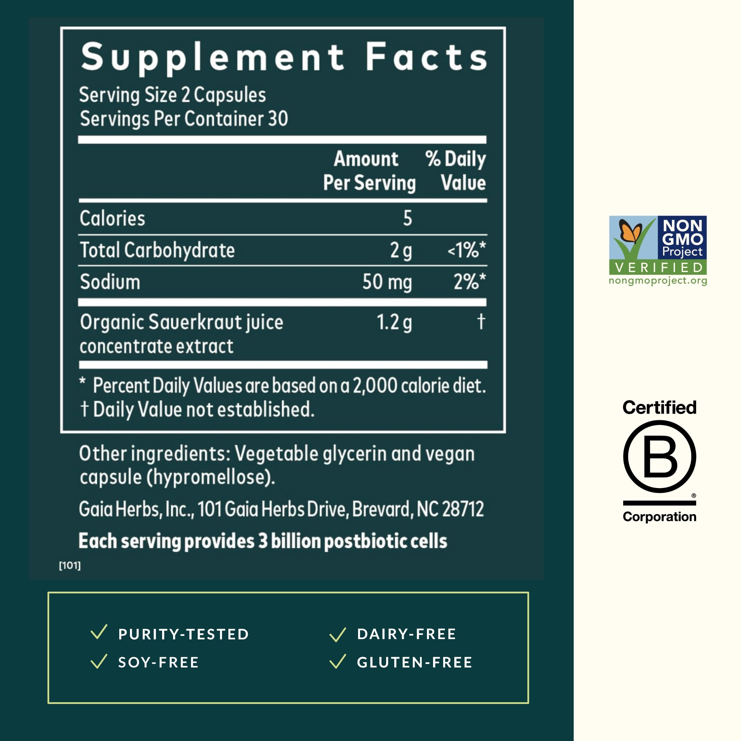 Foto 4 pulgar | Suplemento Gaia Herbs Sauerkraut Postbiotic 60 Cápsulas Veganas - Venta Internacional.