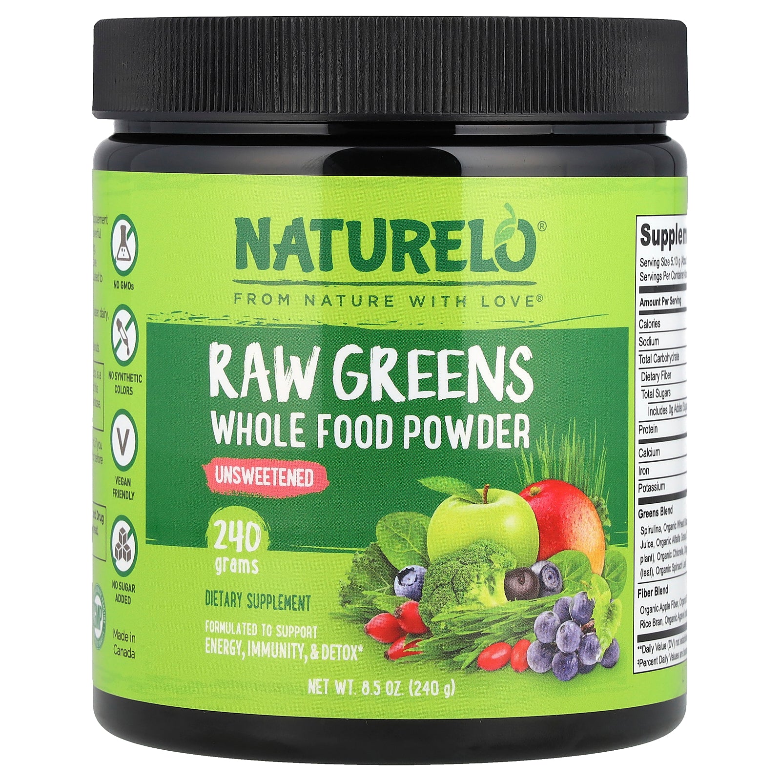 Foto 2 pulgar | Alimentos Integrales En Polvo Naturelo, Verduras Crudas Sin Azúcar, 240 G - Venta Internacional.