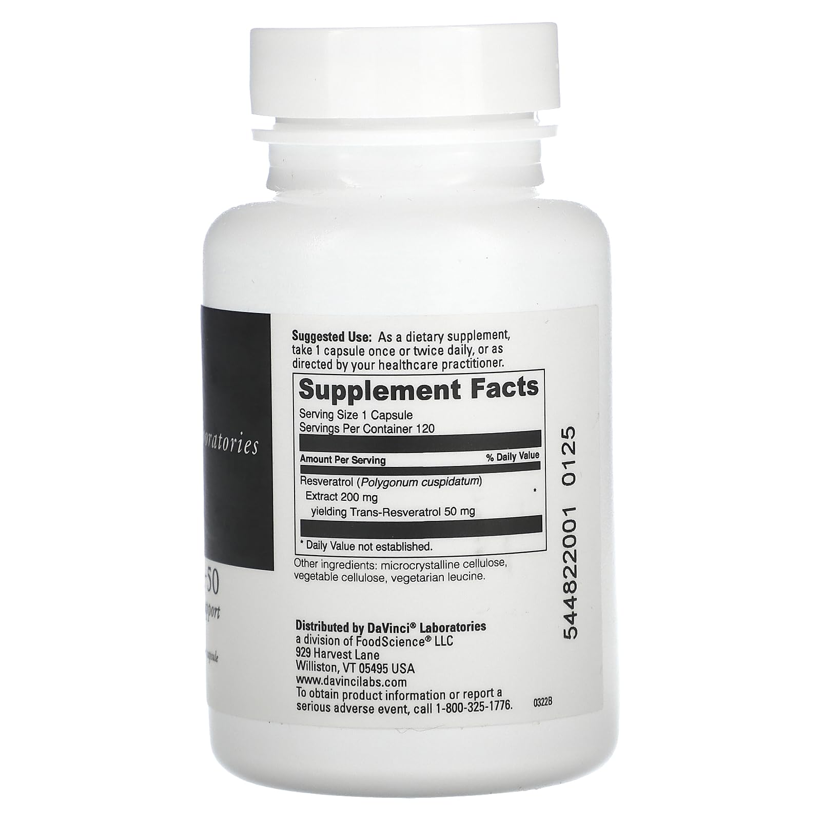 Foto 3 pulgar | Suplemento Alimenticio Resveratrol-50 De Davinci Laboratories, 120 Cápsulas - Venta Internacional