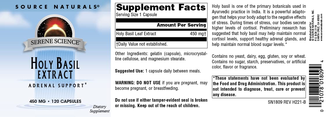 Foto 5 pulgar | Extracto de Albahaca Sagrada De Supplement Source Naturals 450 Mg 120 Cápsulas - Venta Internacional