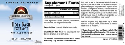 Foto 4 | Extracto de Albahaca Sagrada De Supplement Source Naturals 450 Mg 120 Cápsulas - Venta Internacional