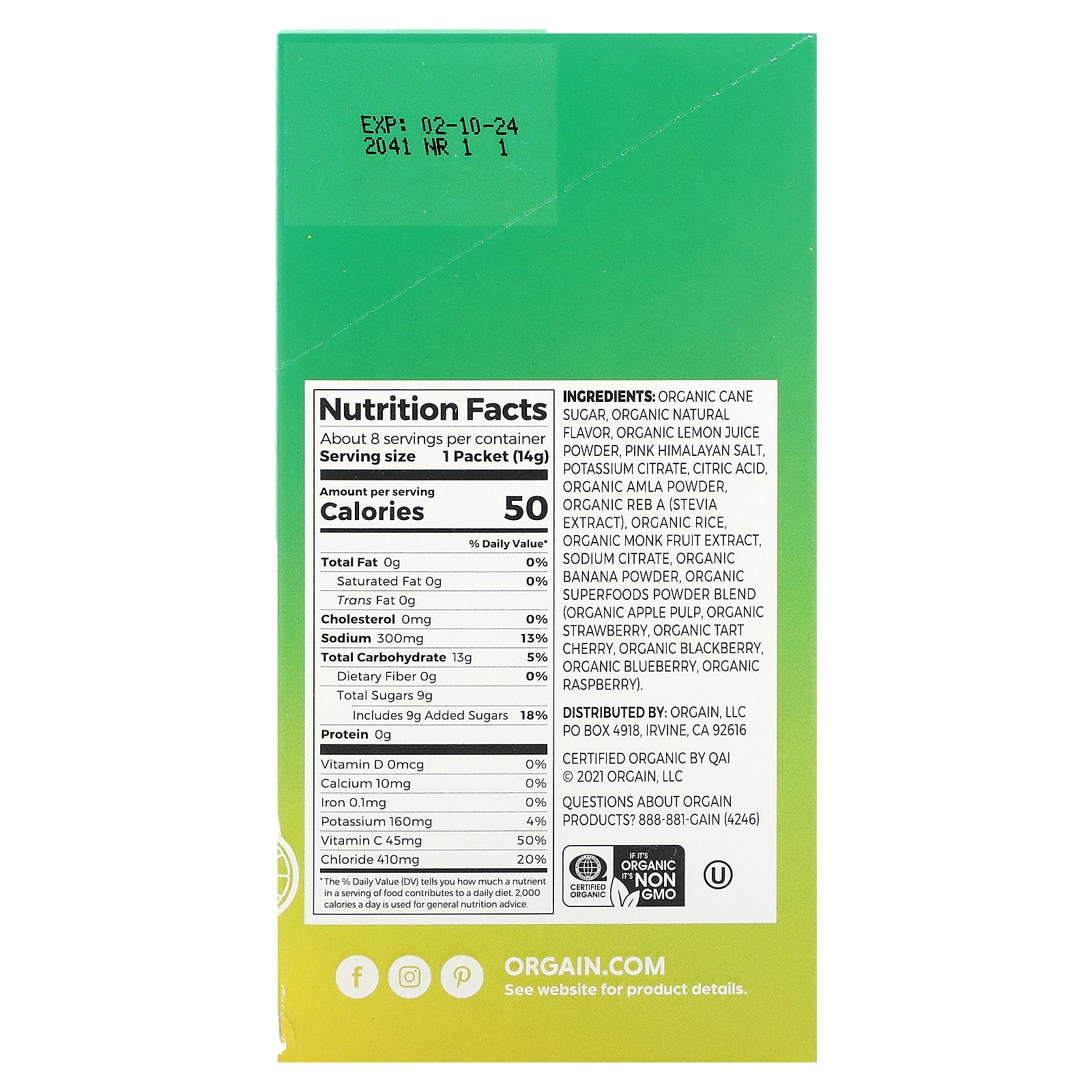 Foto 3 pulgar | Mezcla De Bebidas Hidratantes Orgain Hydro Boost Limon Lime 14 G X 8 - Venta Internacional.
