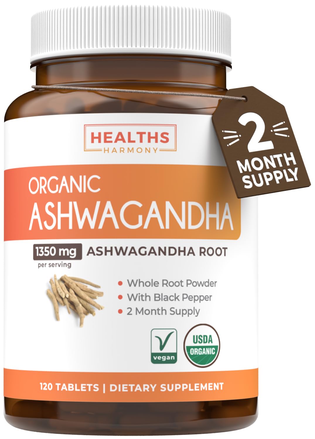 Foto 2 pulgar | Ashwagandha Orgánica Usda De Supplement Health Harmony, 2 Meses - Venta Internacional.