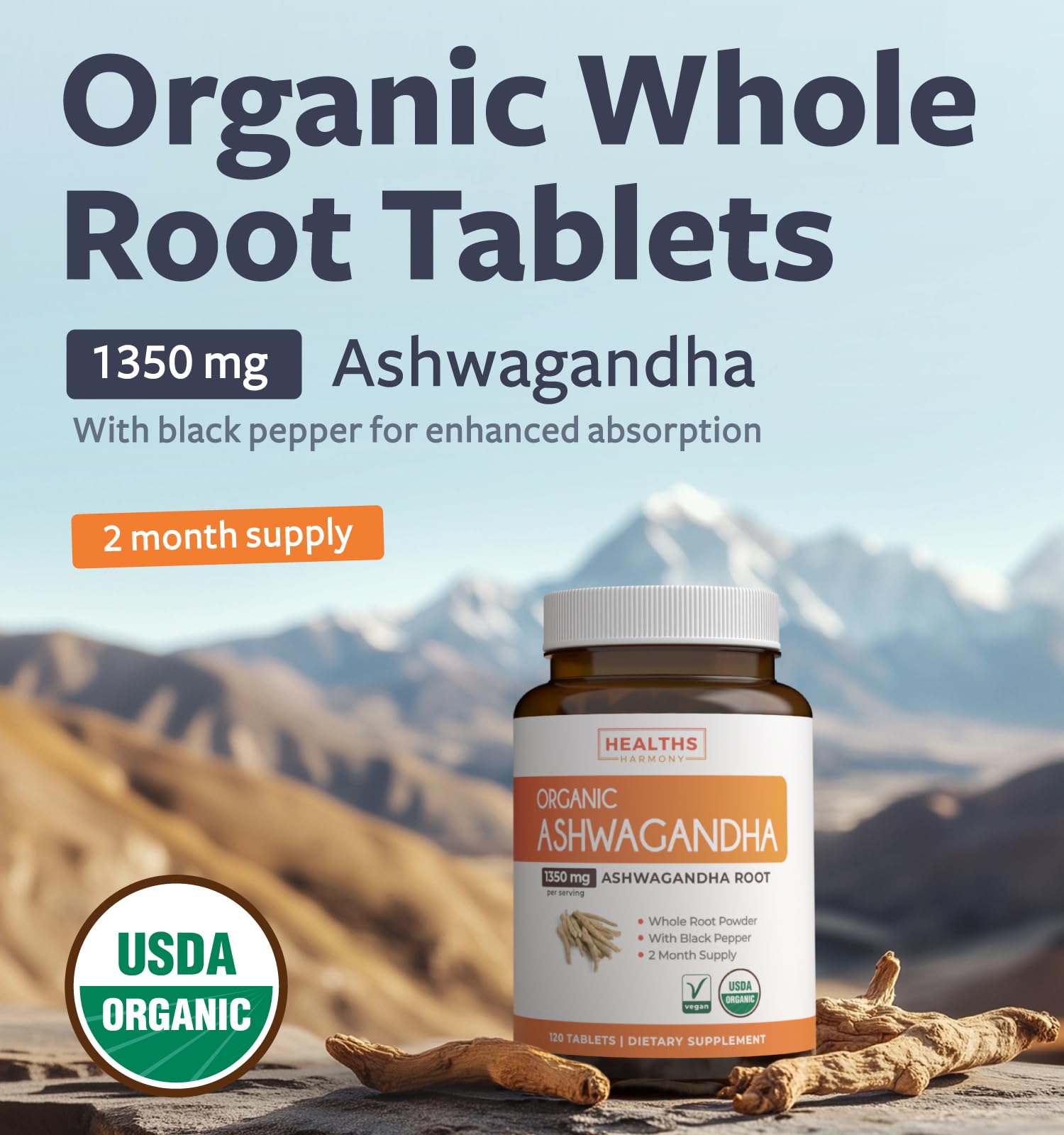 Foto 3 pulgar | Ashwagandha Orgánica Usda De Supplement Health Harmony, 2 Meses - Venta Internacional.