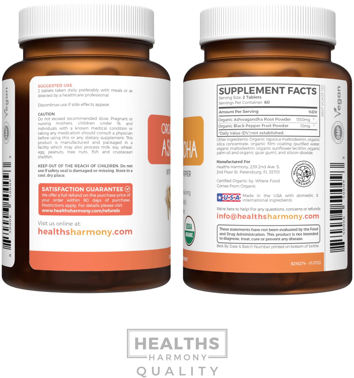 Foto 7 pulgar | Ashwagandha Orgánica Usda De Supplement Health Harmony, 2 Meses - Venta Internacional.