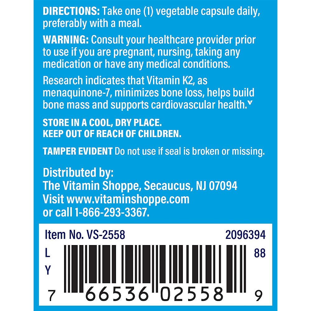 Foto 5 pulgar | Suplemento The Vitamin Shoppe De Vitamina K2-100 Mcg 90 Cápsulas - Venta Internacional.