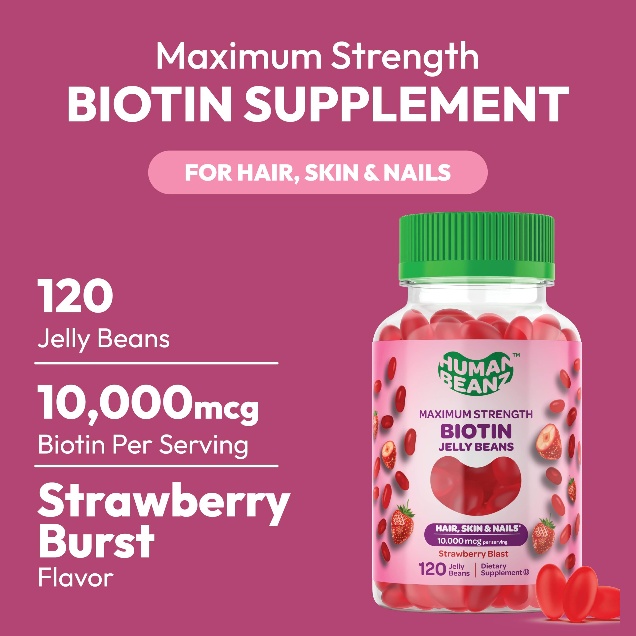 Foto 3 pulgar | Vitamin Gummy Human Beanz Biotina, 10000 Mcg Para Cabello, 120 G - Venta Internacional.