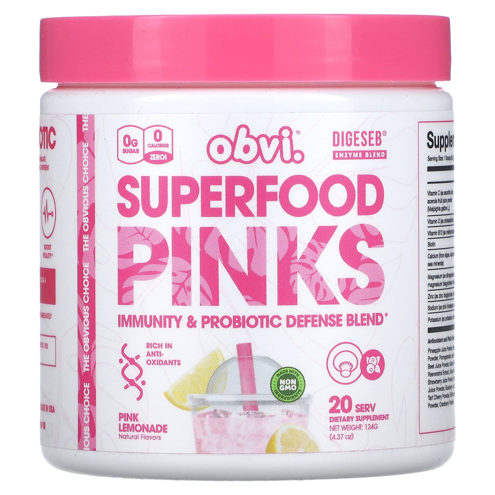 Foto 2 pulgar | Suplemento Obvi Superfood Pinks Pink Lemonade 124 G - Venta Internacional.