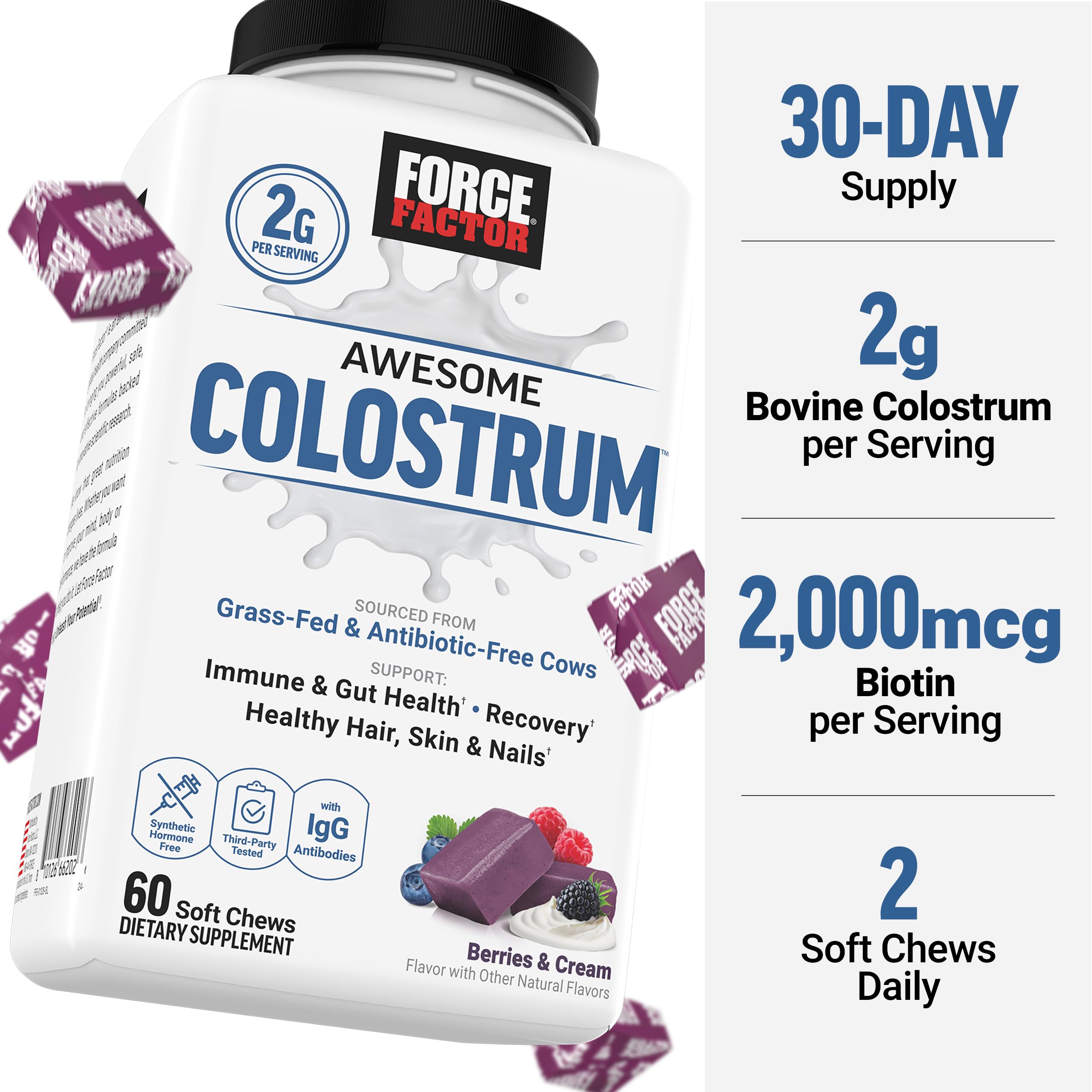 Foto 7 pulgar | Suplemento Force Factor Awesome Colostrum 60 Comprimidos Masticables - Venta Internacional.