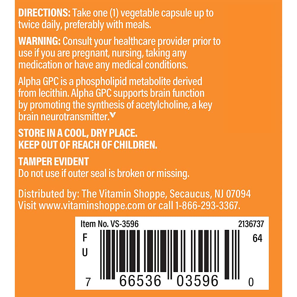 Foto 5 pulgar | Suplemento The Vitamin Shoppe Alpha Gpc 300 Mg 60 Cápsulas - Venta Internacional.