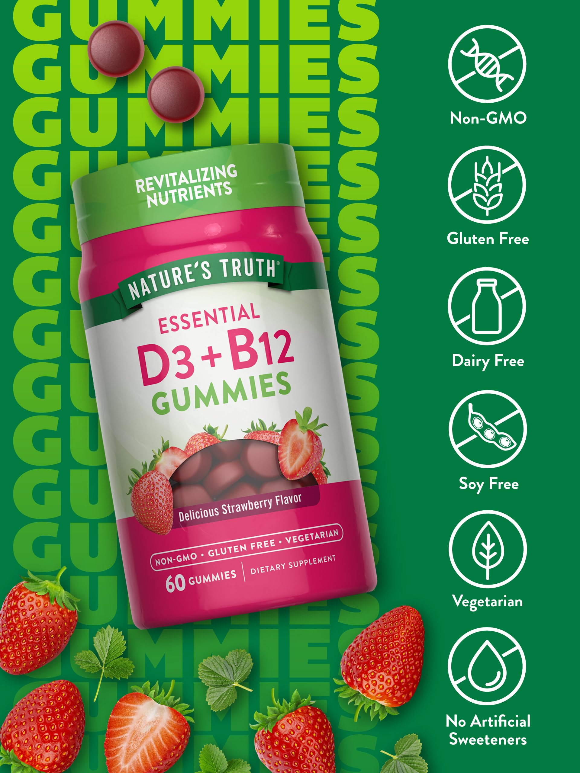 Foto 3 | Complementa Las Gomitas De Vitamina D3 Y B12 De Nature's Truth, 60 Unidades - Venta Internacional.