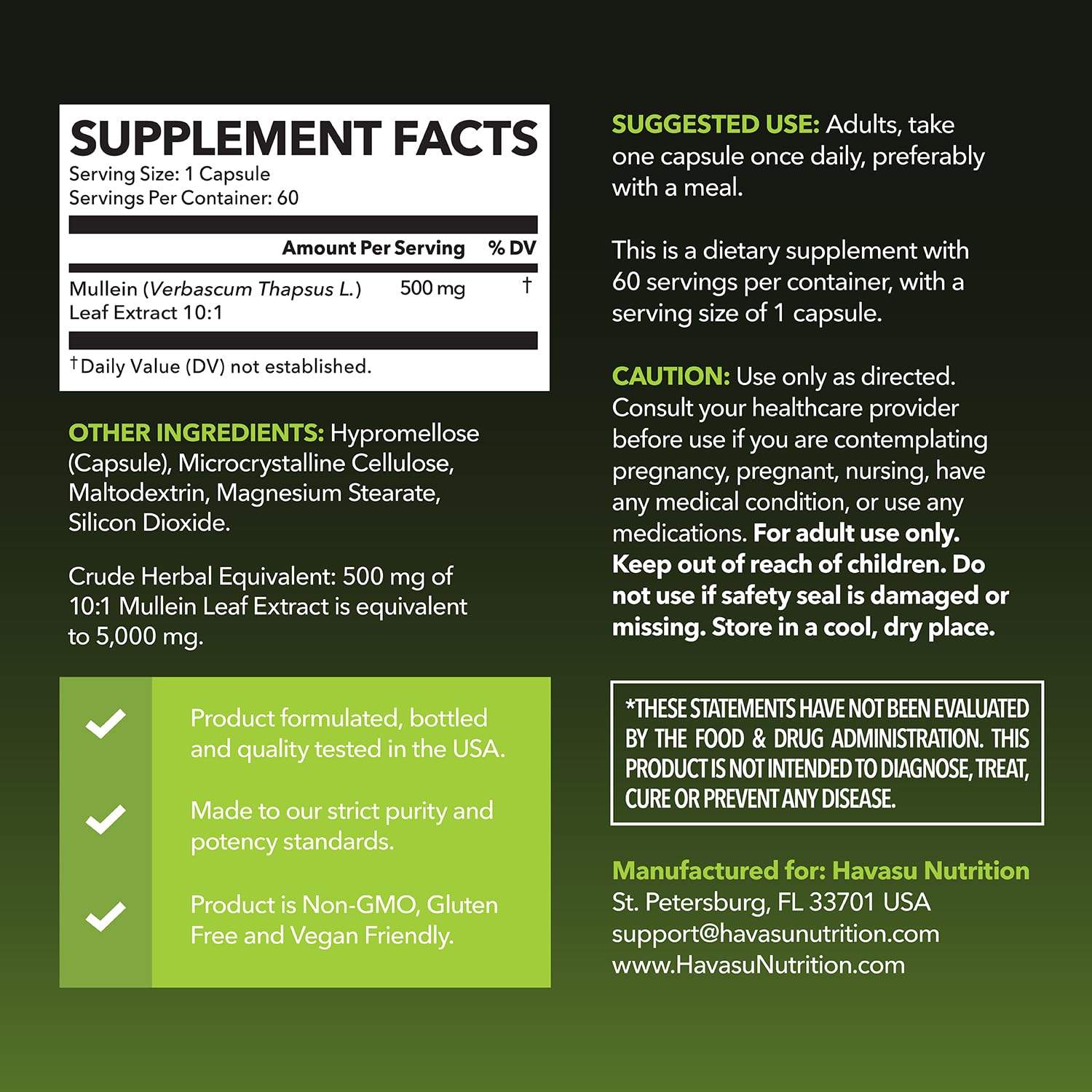 Foto 3 pulgar | Suplemento Havasu Nutrition, Hoja De Gordolobo, 500 Mg, 60 Cápsulas - Venta Internacional.
