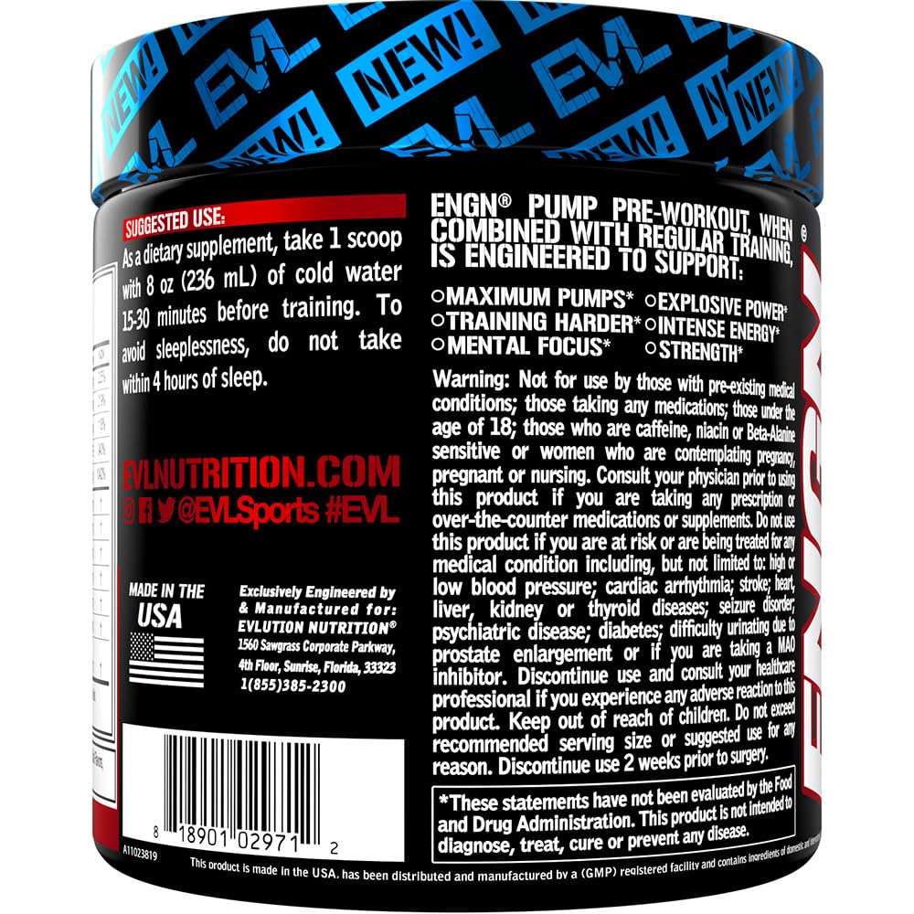 Foto 4 pulgar | Polvo Para Antes Del Entrenamiento Evlution Nutrition Engn Pump, 30 Porciones - Venta Internacional.