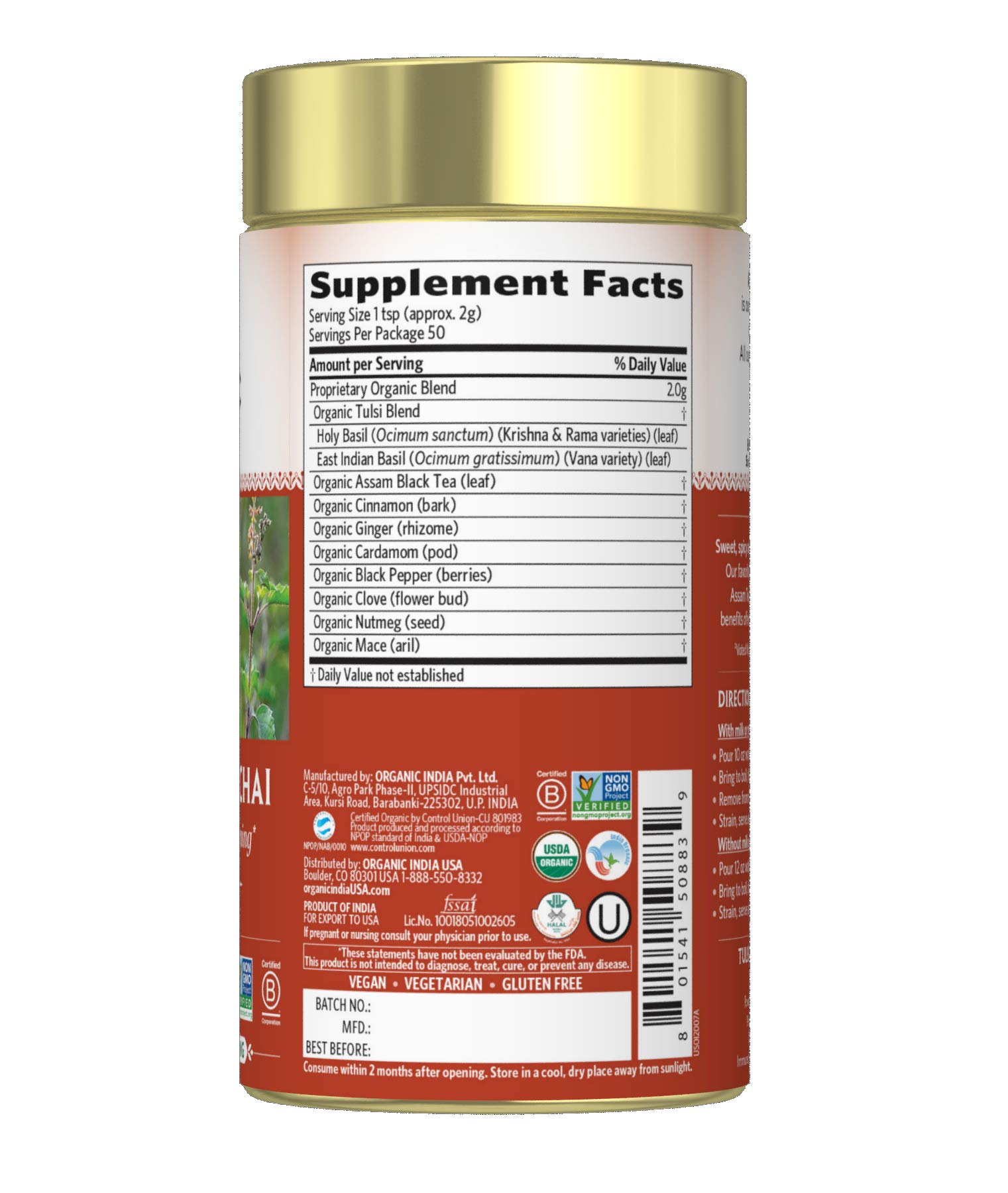 Foto 3 pulgar | Té De Hierbas Organic India Tulsi Masala Chai, Bote De 100 Ml - Venta Internacional.