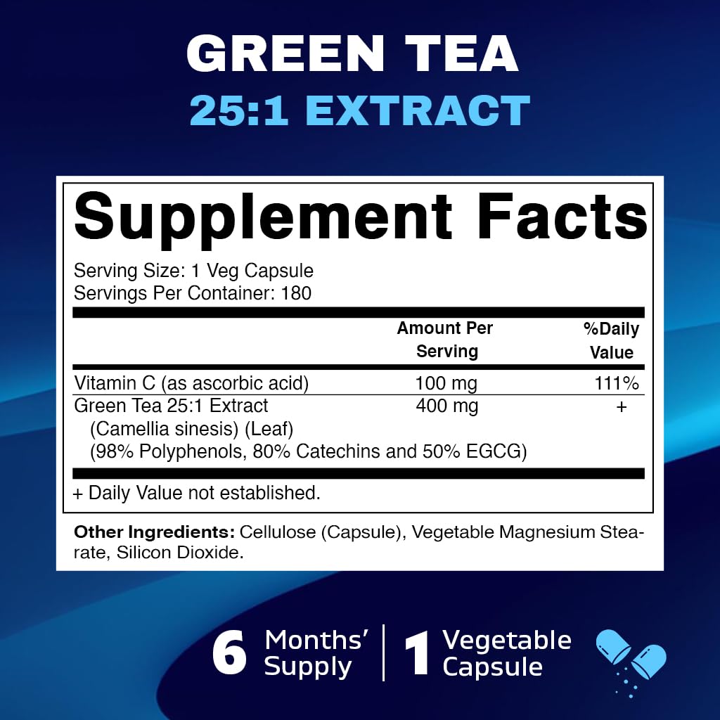 Foto 3 pulgar | Suplemento Vitamático De Extracto De Té Verde Concentrado 25 Veces, 180 Cápsulas - Venta Internacional.
