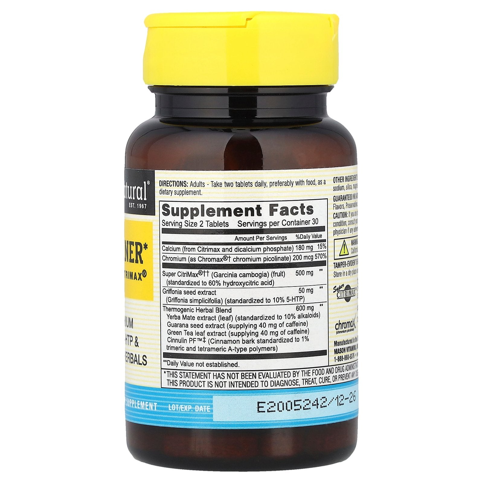 Foto 3 pulgar | Suplemento Mason Natural Fat Burner Plus Super Citrimax 60 Comprimidos - Venta Internacional