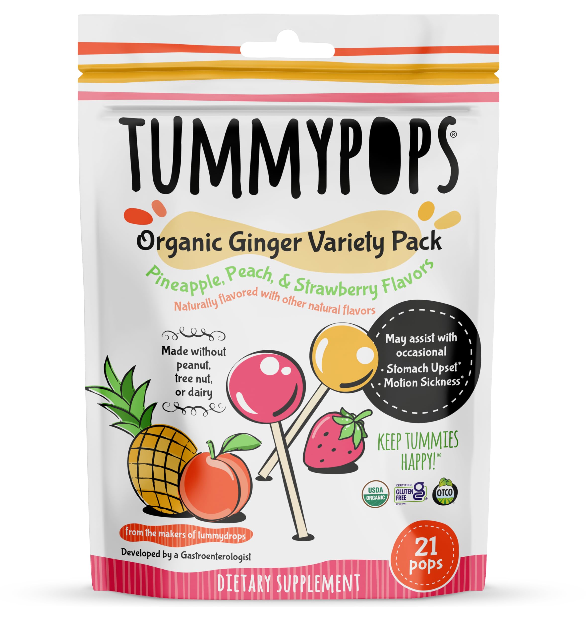 Foto 2 pulgar | Piña, Melocotón Y Paja Orgánicos Del Usda Lollipops Tummypops Ginger - Venta Internacional.