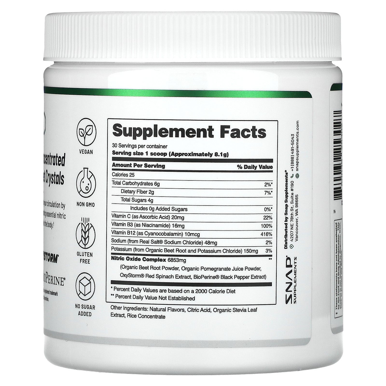 Foto 3 pulgar | Suplemento Snap Supplements De Óxido Nítrico, Remolacha Orgánica, Manzana, 250 Ml - Venta Internacional.