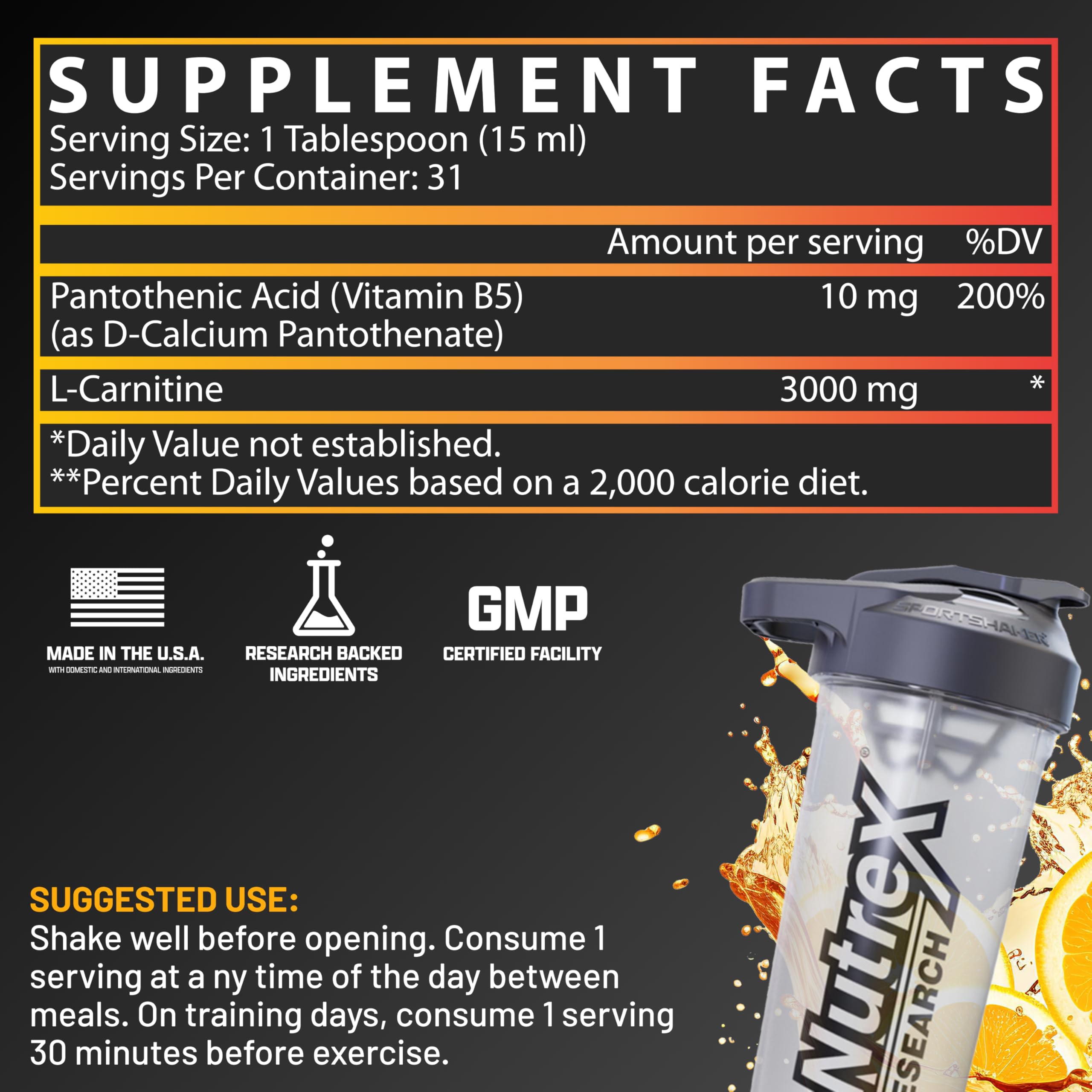 Foto 4 pulgar | Suplemento Nutrex Research Liquid Carnitine 3000 Orange Mango - Venta Internacional.