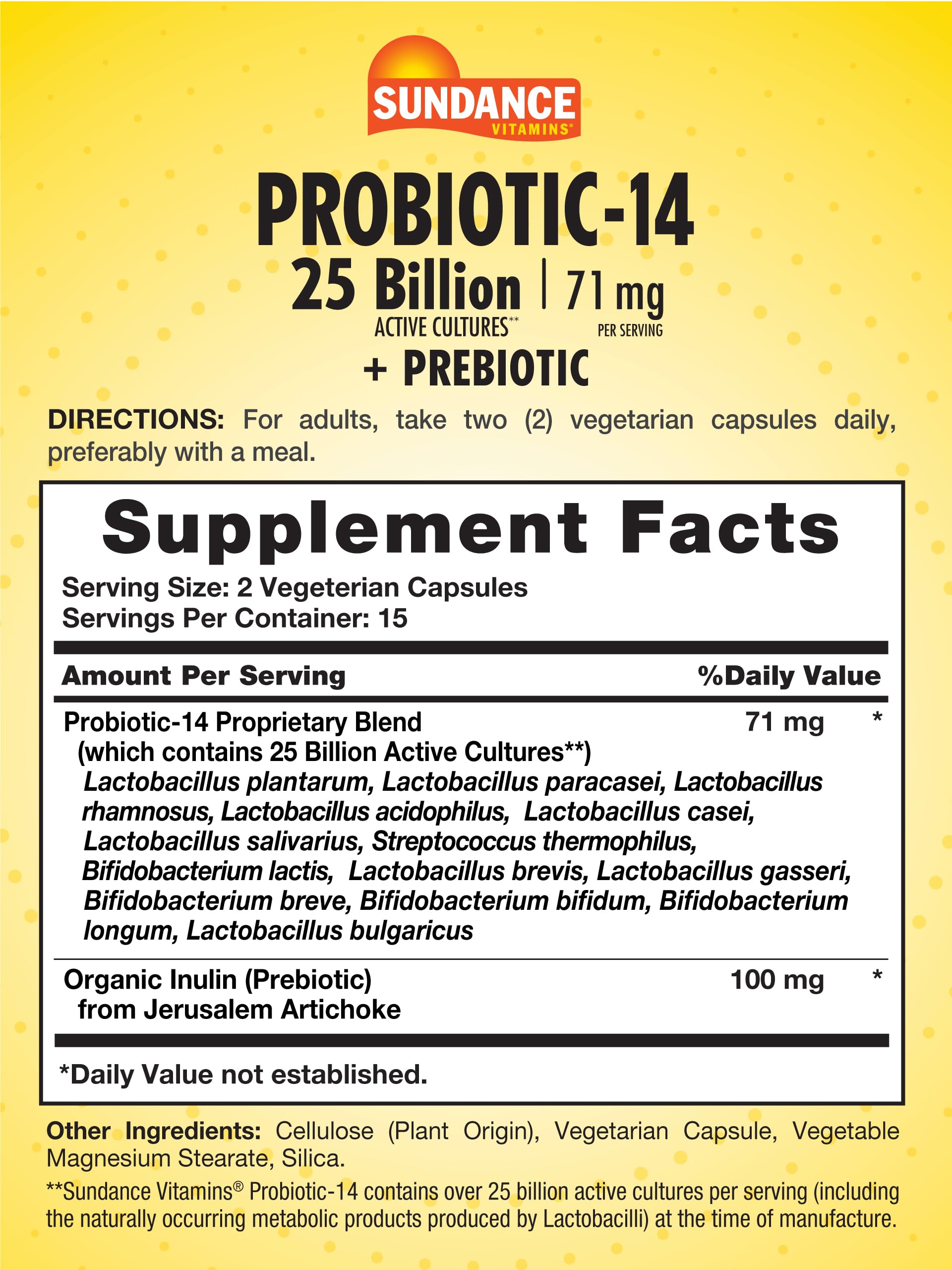 Foto 2 | Suplemento Sundance Probiotic-14 25 Mil Millones De Culturas, 30 Cápsulas - Venta Internacional.