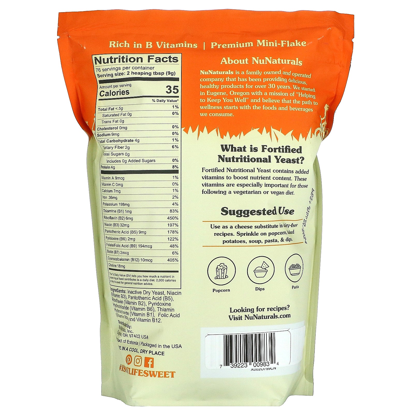 Foto 3 pulgar | Hojuelas De Levadura Nutritivas Nunaturals Fortified 680 G - Venta Internacional.