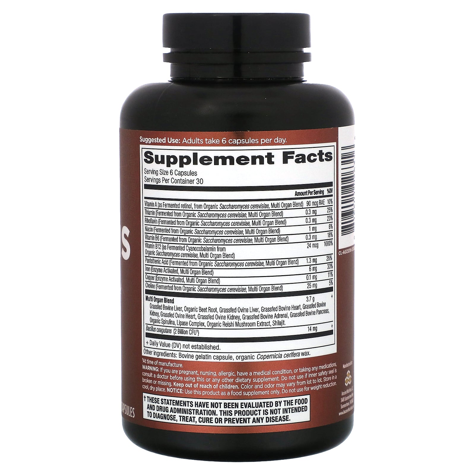 Foto 3 pulgar | Suplemento Ancient Nutrition Organs Blend 180 Cápsulas - Venta Internacional.