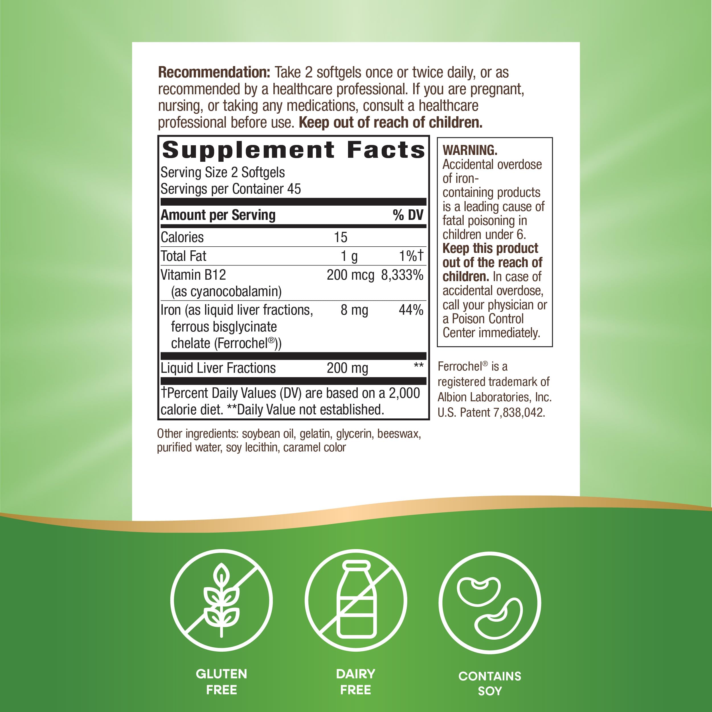 Foto 3 pulgar | Complementa 8 Mg De Hierro Energizante De Nature's Way Con Vitamina B12 - Venta Internacional.