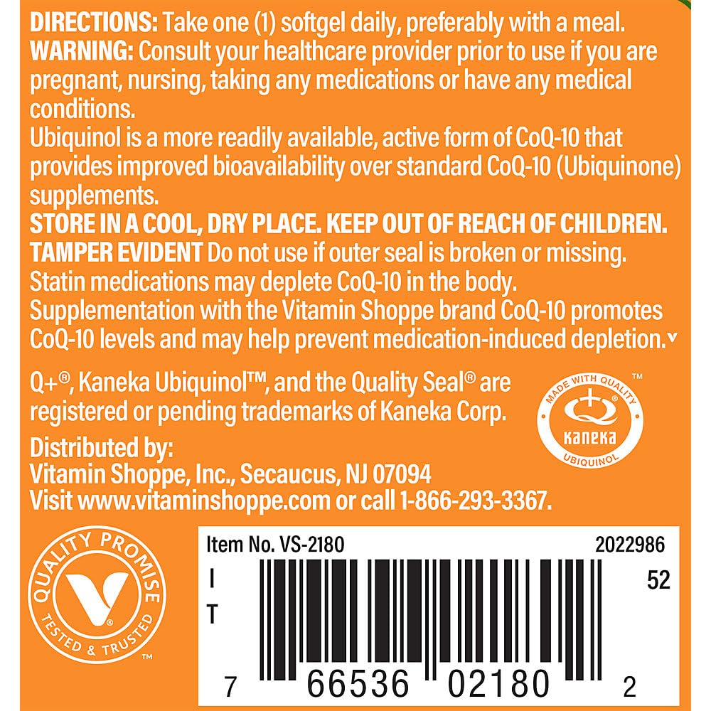 Foto 6 pulgar | Suplemento The Vitamin Shoppe Con Ubiquinol Coq-10, 100 Mg, 60 Cápsulas Blandas - Venta Internacional.