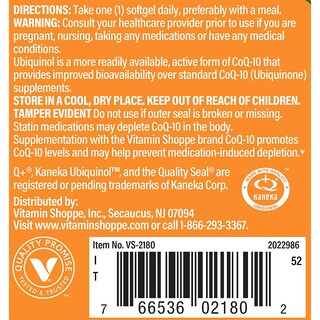 Foto 5 | Suplemento The Vitamin Shoppe Con Ubiquinol Coq-10, 100 Mg, 60 Cápsulas Blandas - Venta Internacional.