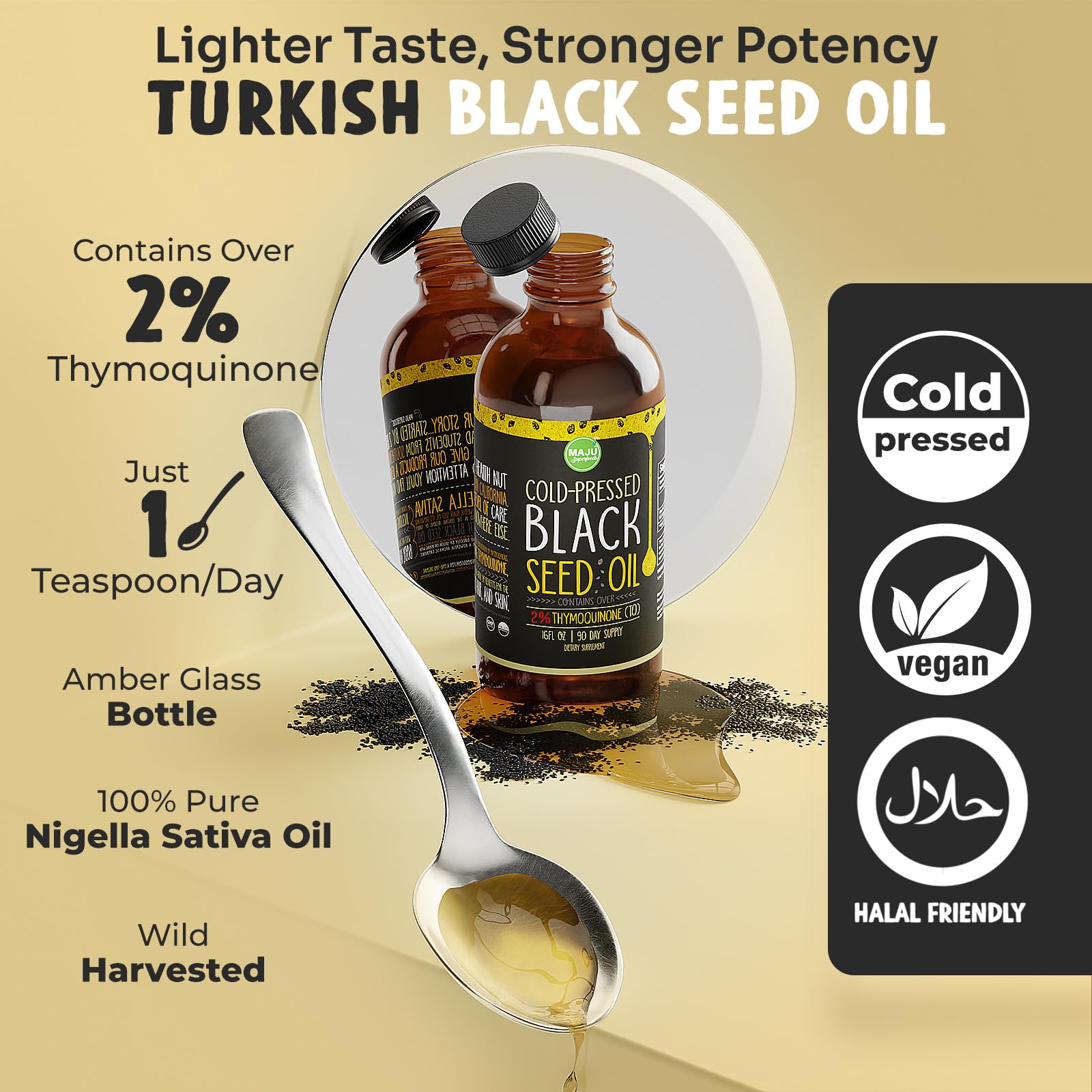 Foto 3 | Aceite De Semilla Negra Maju's 473 Ml: 3 Veces Más Timoquinona Prensada En Frío - Venta Internacional.