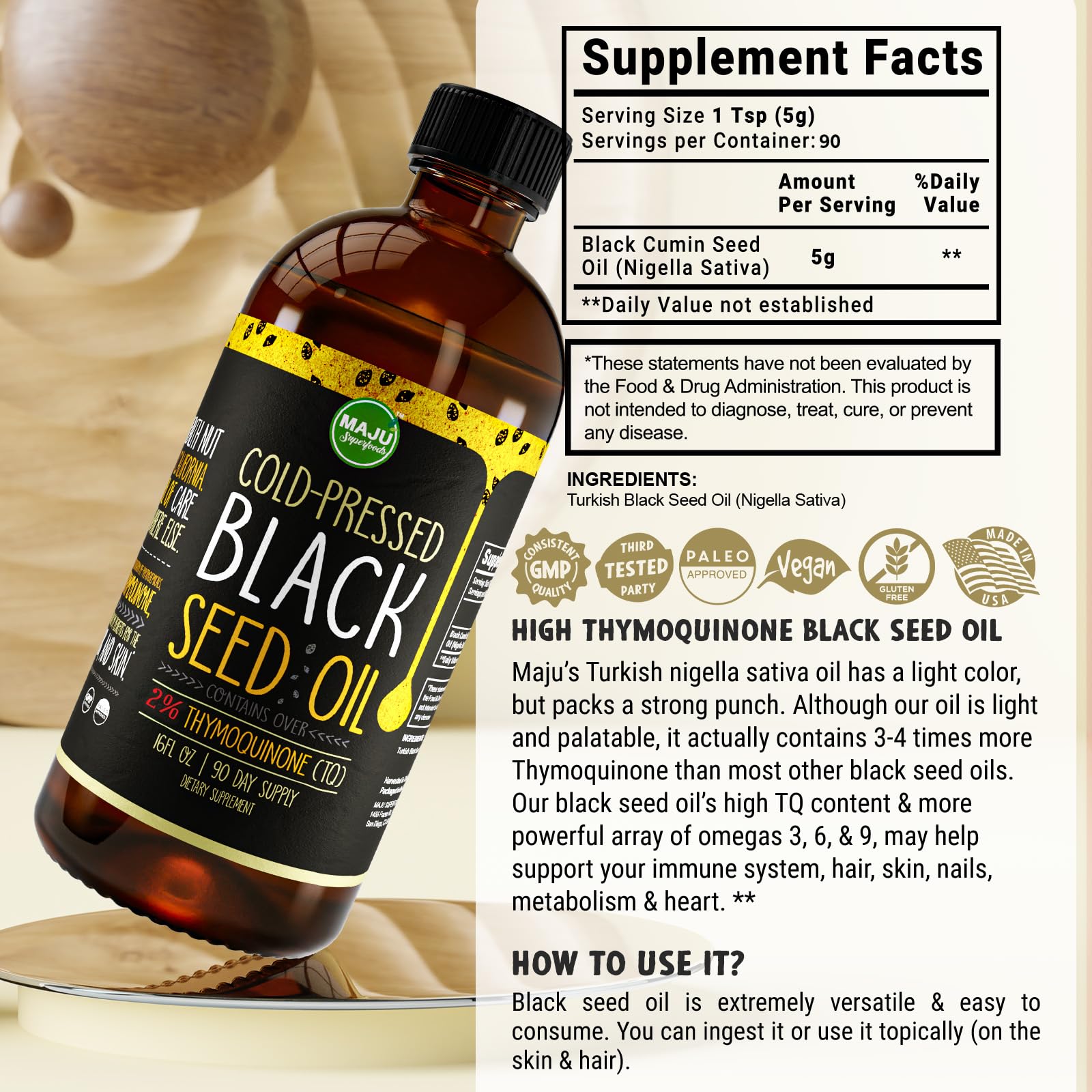 Foto 7 | Aceite De Semilla Negra Maju's 473 Ml: 3 Veces Más Timoquinona Prensada En Frío - Venta Internacional.