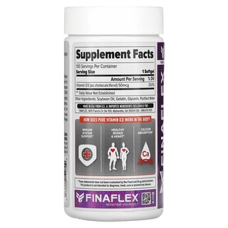 Foto 2 | Suplemento Finaflex De Vitamina D3 Pura, 50 Mcg (2000 Ui), 100 Cápsulas Blandas - Venta Internacional.