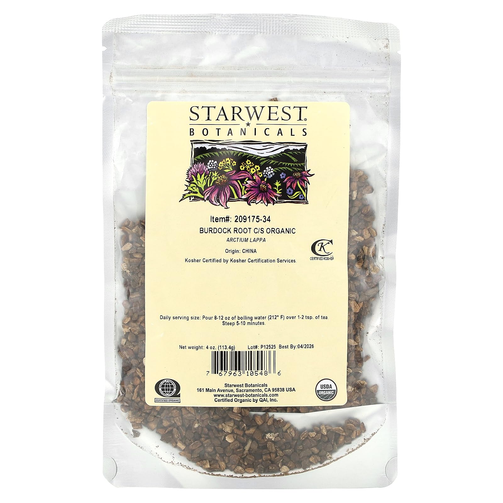 Foto 2 | Suplemento Herbal Starwest Botanicals De Raíz De Bardana Orgánica 113,4 G - Venta Internacional.