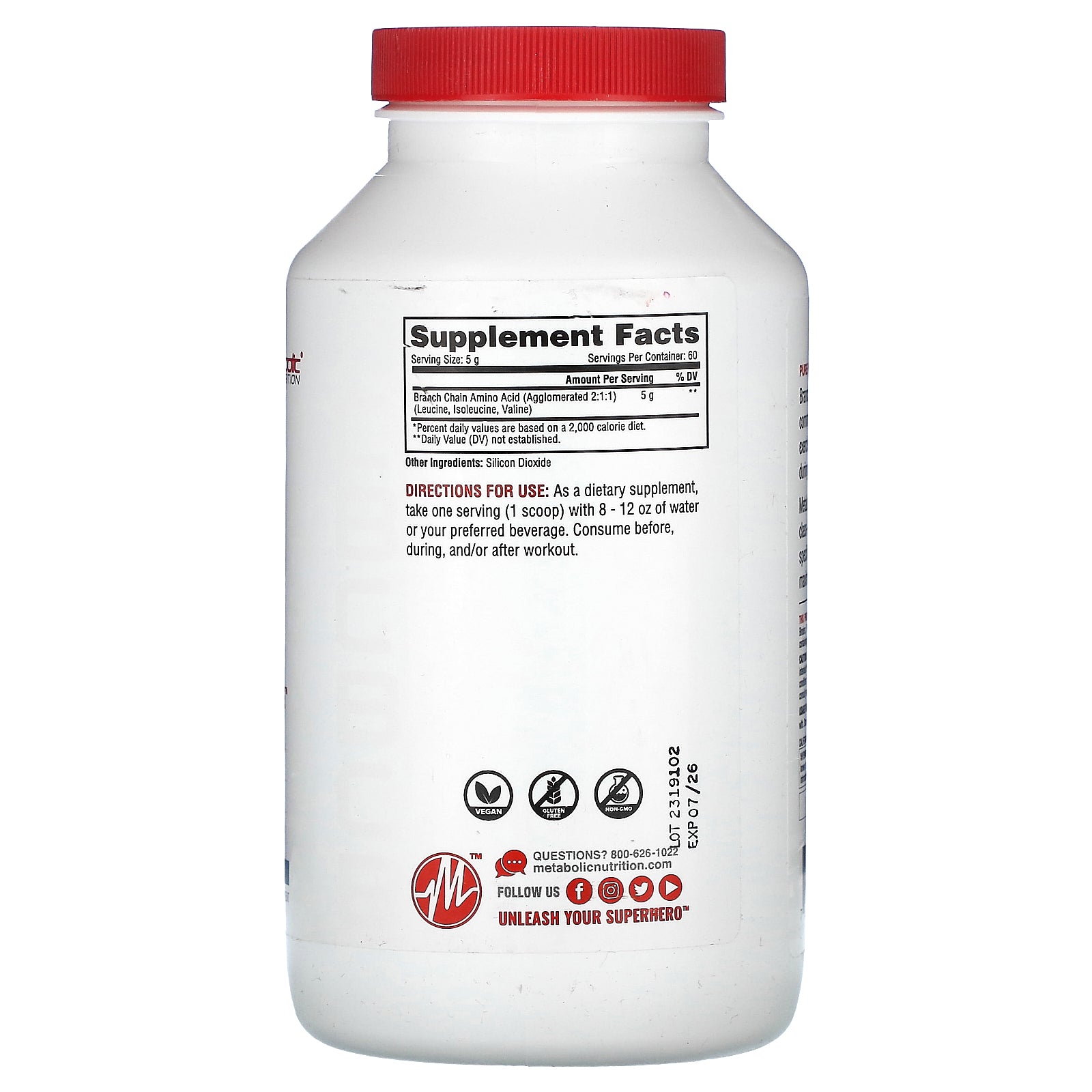 Foto 3 pulgar | Suplemento Metabolic Nutrition Bcaa Sin Sabor 300 G - Venta Internacional.