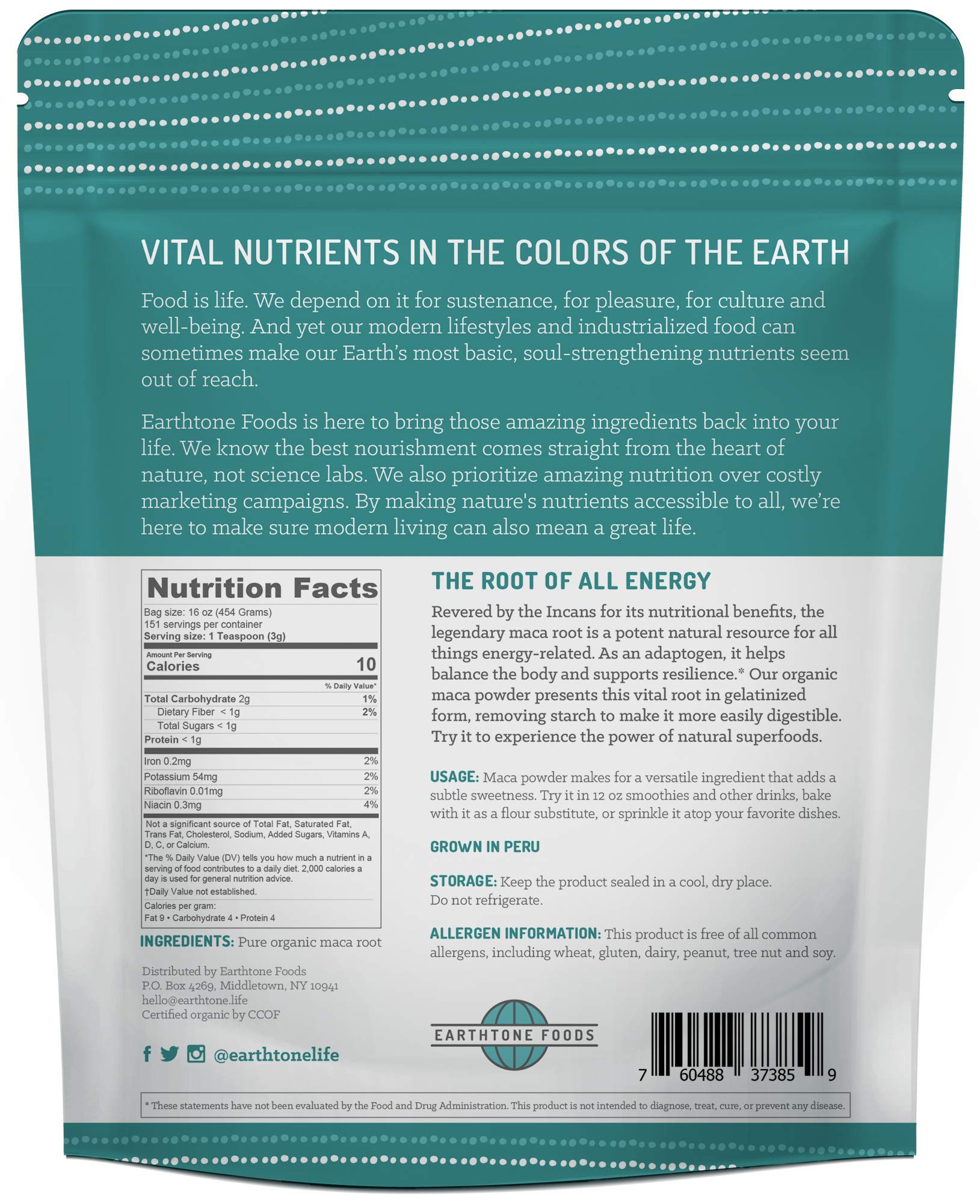 Foto 7 pulgar | Maca En Polvo Earthtone Organic 500 Ml Premium Peruvian - Venta Internacional.